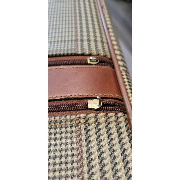 Vintage Polo Ralph Lauren Leather Trim Brown Plaid Carry-On 22 Luggage